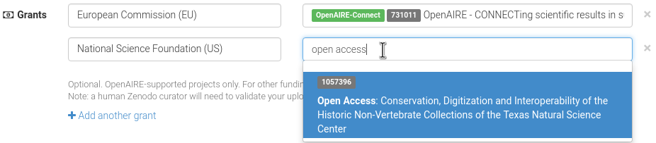 Zenodo OpenAIRE grants database